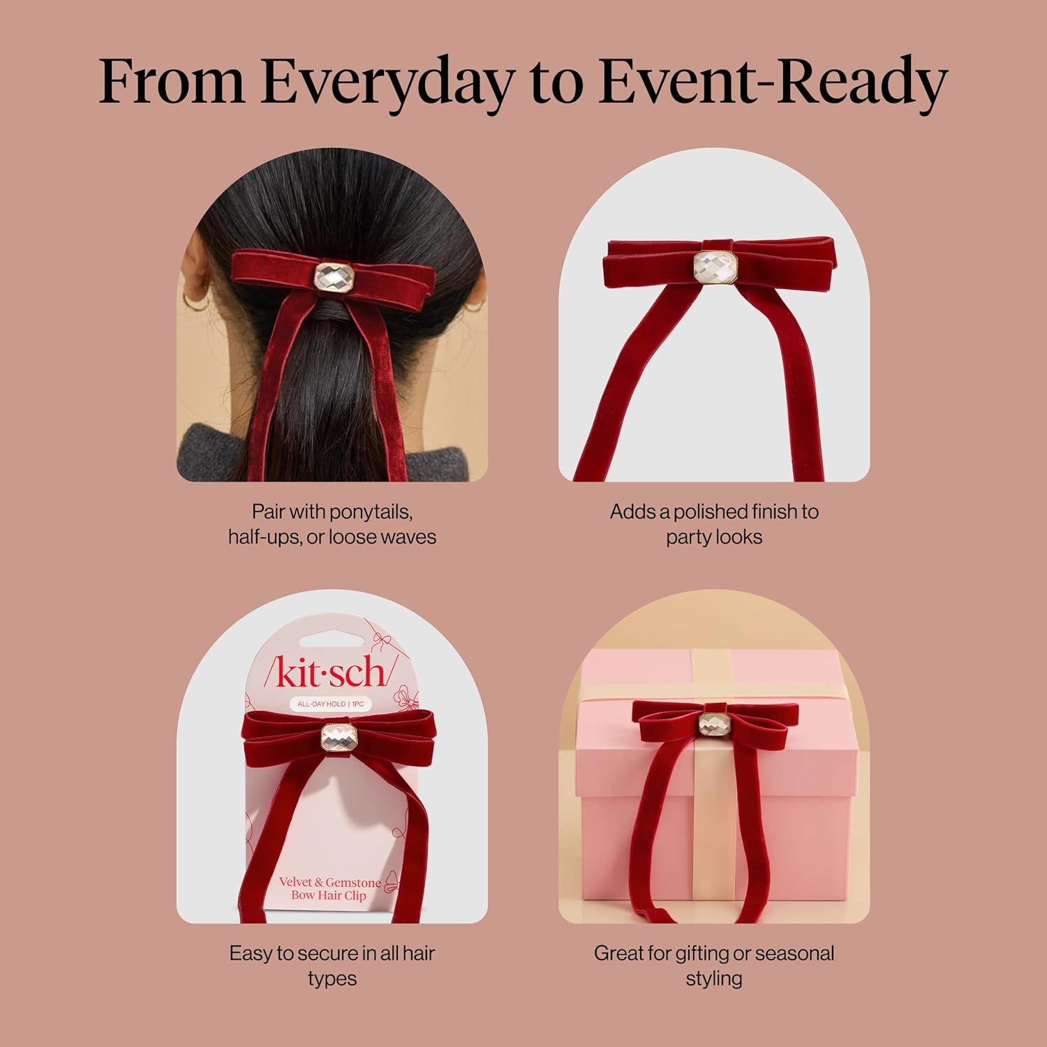 imageKitsch Oversized Hair Bows for Women Recycled Polyester Material Stylish and Elegant Cute Hair Bow Clips Ideal Gifts for Women Rosewood 1pcRed Duckbill