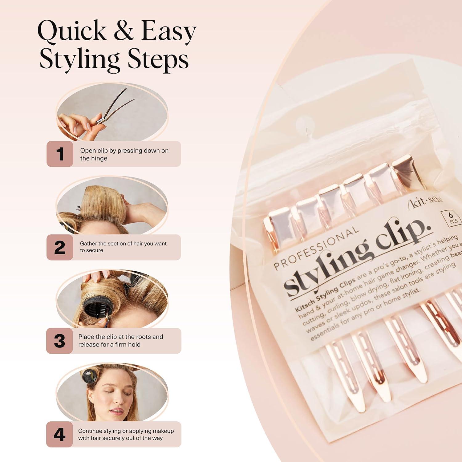 imageKitsch Professional Alligator Clips for Hair Styling 35 Aluminum Hair Sectioning Clips for Salon amp Makeup Application Lightweight for Stylists Ideal Gifts for Women Iridescent 6 PcsRose Gold