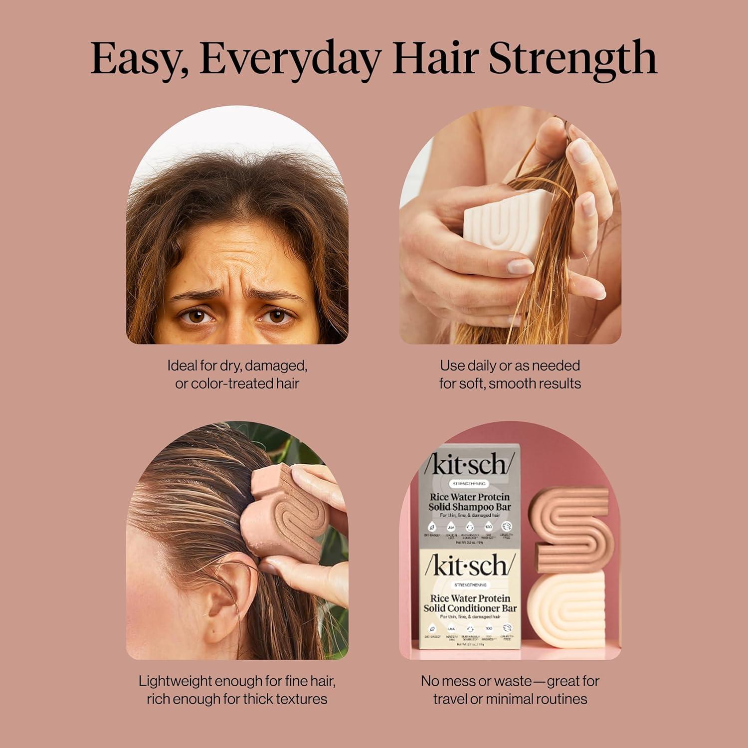 imageKitsch Rice Water Shampoo amp Conditioner Set Solid Shampoo amp Conditioner Bar with Protein for Hair Growth Strengthening Hair amp Damage Repair Paraben Sulfate amp Silicone Free 2 Pack