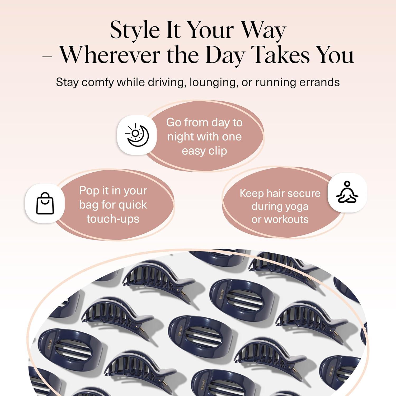 imageKitsch Small Flat Claw Clips for Women Stylish Flat Hair Clips Strong Hold for Thick amp Fine Hair NonSlip for Secure Comfortable AllDay Wear Ideal Gifts for Women Tortoise DesignBlue Orchid