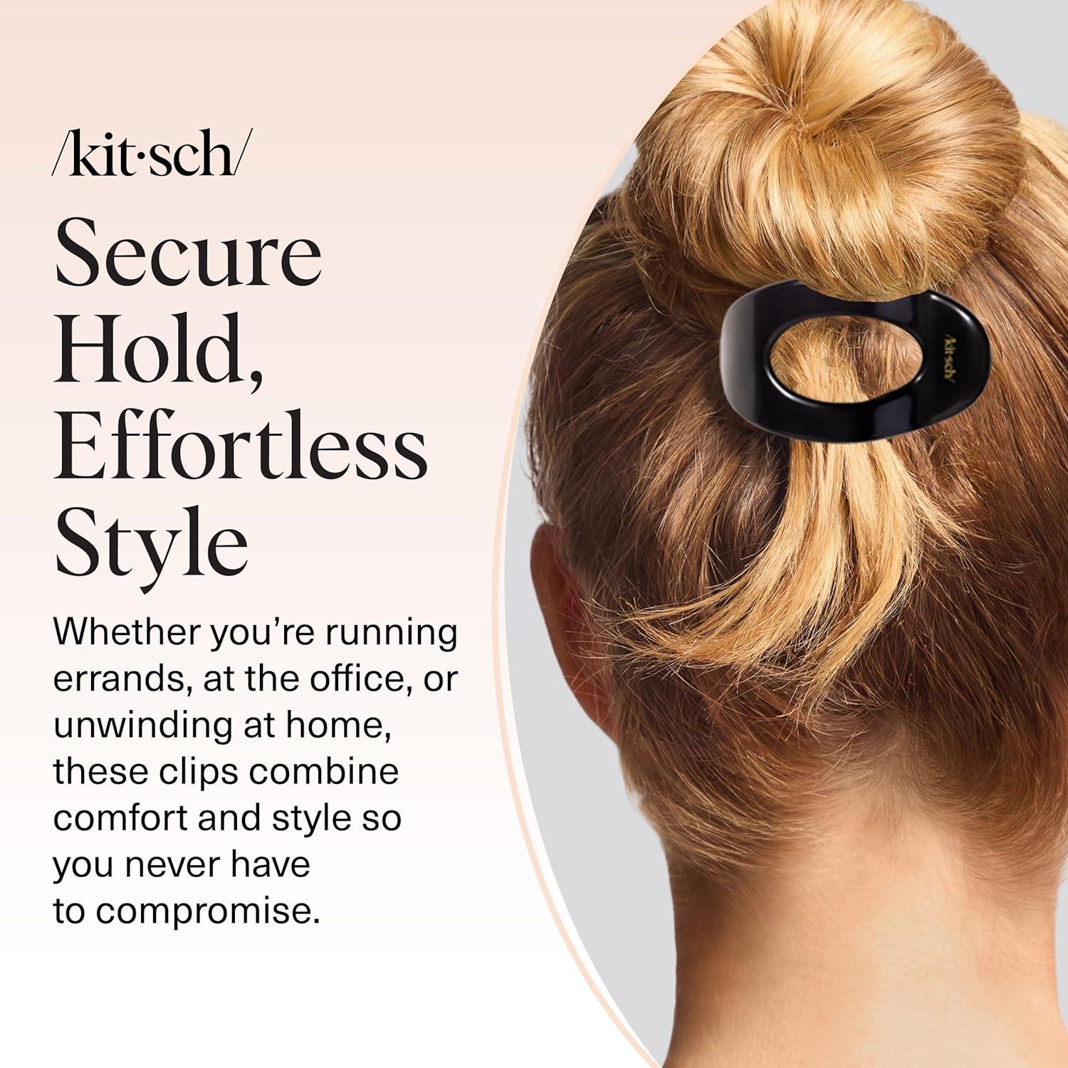 imageKitsch Small Flat Claw Clips for Women Stylish Flat Hair Clips Strong Hold for Thick amp Fine Hair NonSlip for Secure Comfortable AllDay Wear Ideal Gifts for Women Tortoise DesignBlack