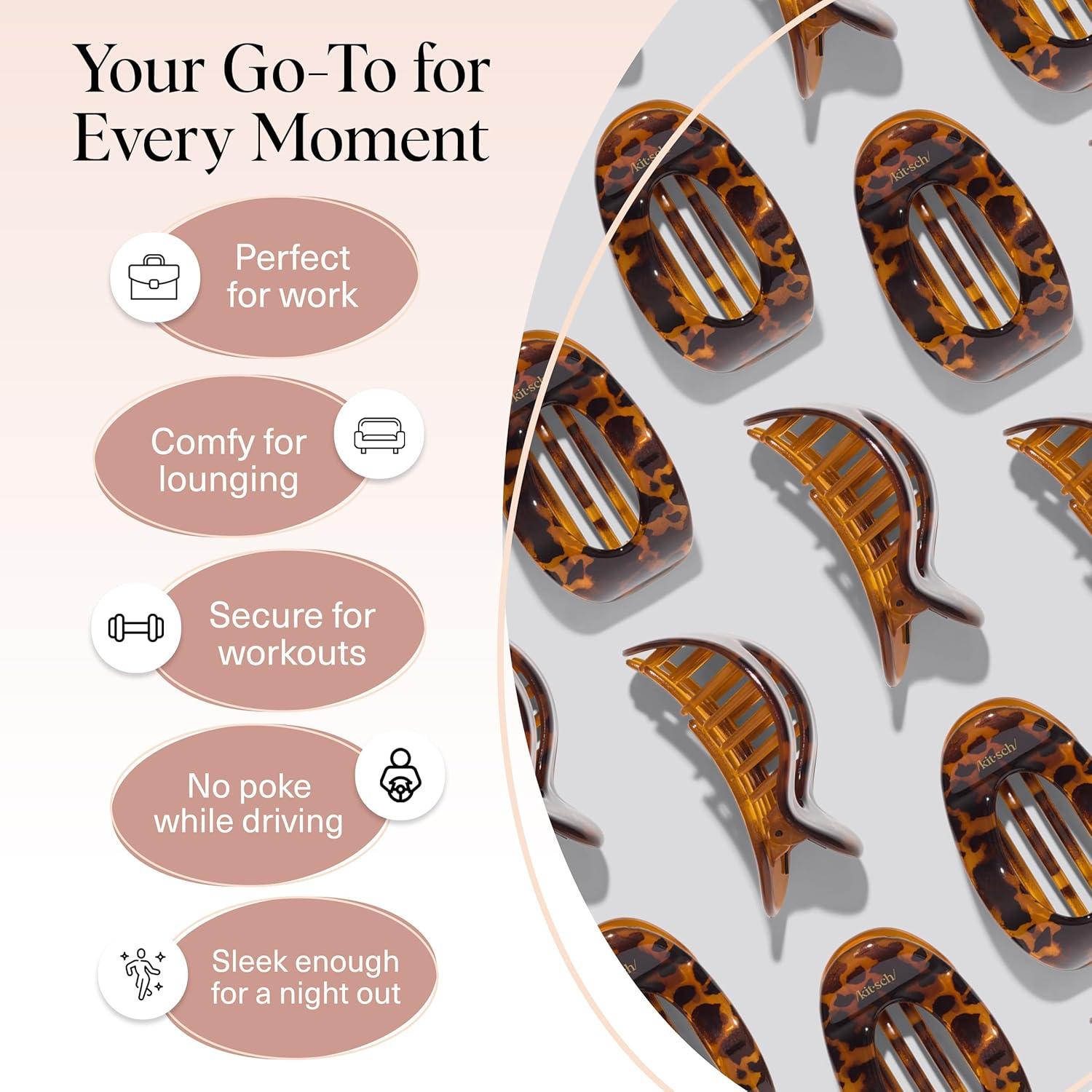 imageKitsch Small Flat Claw Clips for Women Stylish Flat Hair Clips Strong Hold for Thick amp Fine Hair NonSlip for Secure Comfortable AllDay Wear Ideal Gifts for Women Tortoise DesignTortoise Design