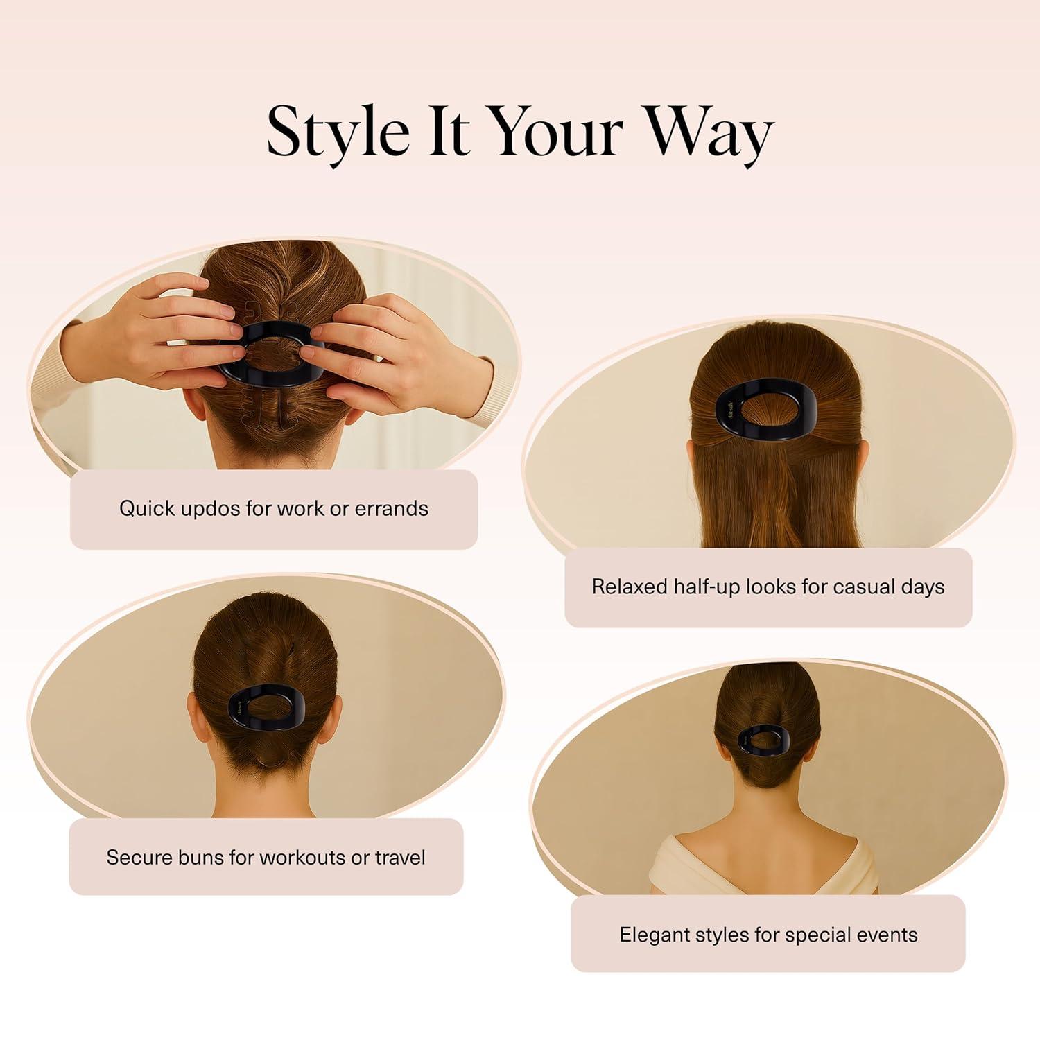 imageKitsch Small Flat Claw Clips for Women Stylish Flat Hair Clips Strong Hold for Thick amp Fine Hair NonSlip for Secure Comfortable AllDay Wear Ideal Gifts for Women Tortoise DesignBlack