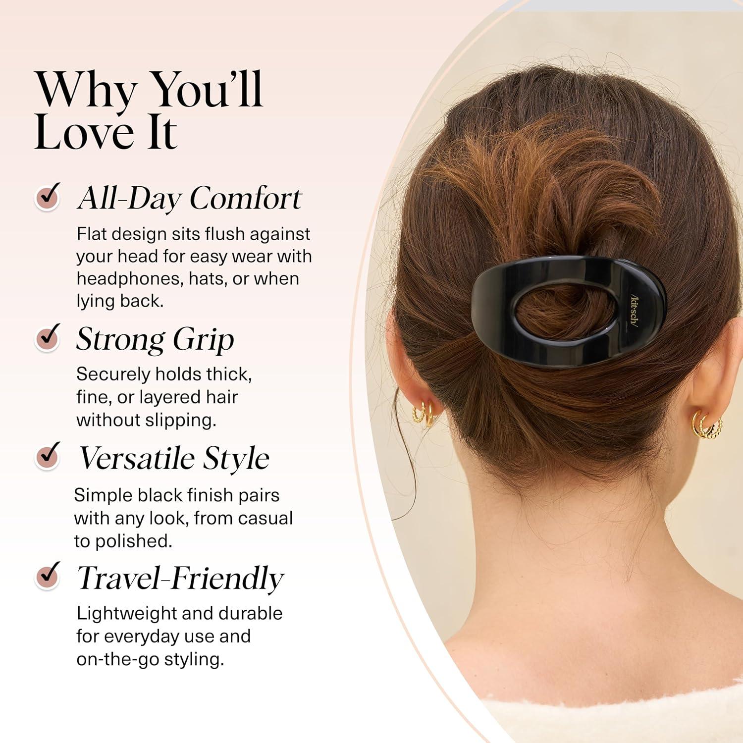 imageKitsch Small Flat Claw Clips for Women Stylish Flat Hair Clips Strong Hold for Thick amp Fine Hair NonSlip for Secure Comfortable AllDay Wear Ideal Gifts for Women Tortoise DesignBlack