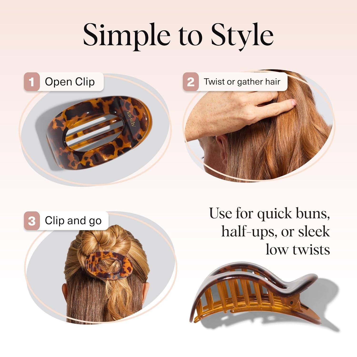 imageKitsch Small Flat Claw Clips for Women Stylish Flat Hair Clips Strong Hold for Thick amp Fine Hair NonSlip for Secure Comfortable AllDay Wear Ideal Gifts for Women Tortoise DesignTortoise Design