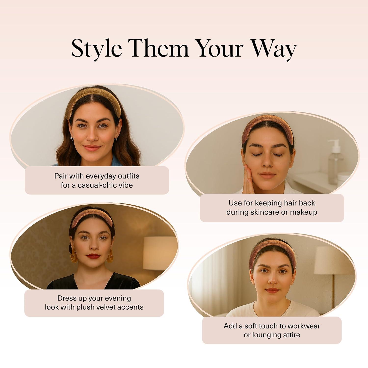 imageKitsch Velvet amp Satin Headbands for Women Non Slip Soft and Lightweight Stylish Headbands for Girls with Chic Neutral Shades Ideal Gifts for Women Black amp Chocolate 2pc SetCream Camel