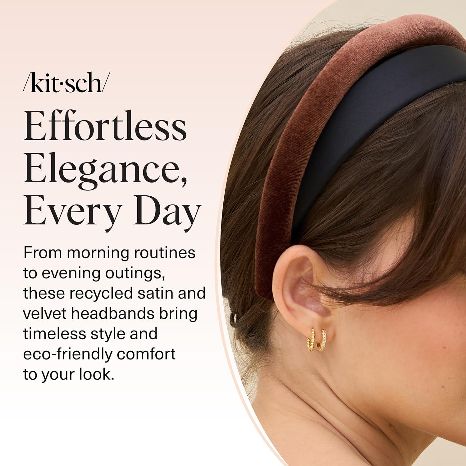 imageKitsch Velvet amp Satin Headbands for Women Non Slip Soft and Lightweight Stylish Headbands for Girls with Chic Neutral Shades Ideal Gifts for Women Black amp Chocolate 2pc SetBlack Chocolate