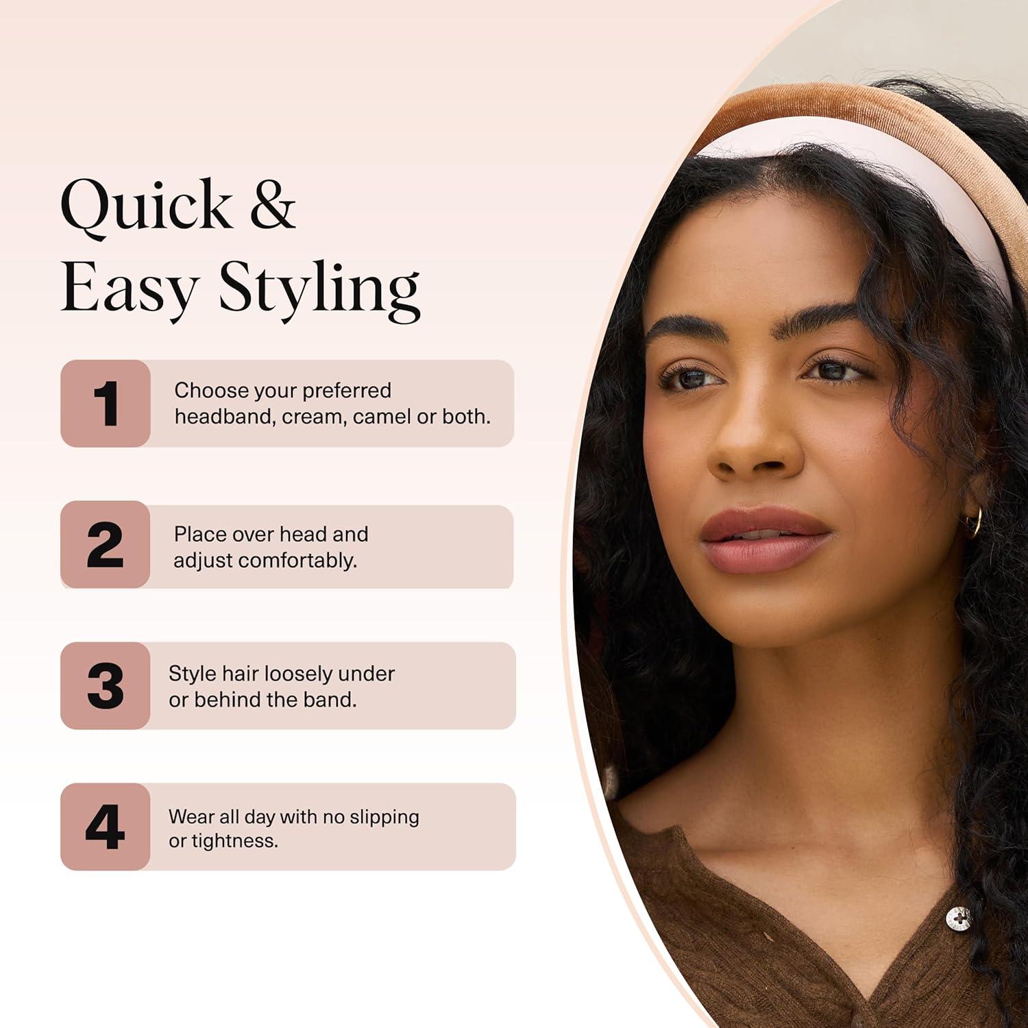 imageKitsch Velvet amp Satin Headbands for Women Non Slip Soft and Lightweight Stylish Headbands for Girls with Chic Neutral Shades Ideal Gifts for Women Black amp Chocolate 2pc SetCream Camel