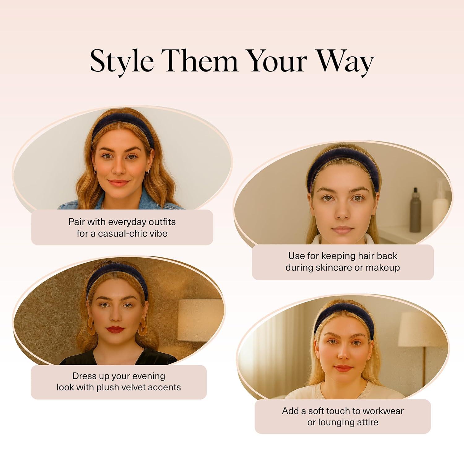 imageKitsch Velvet amp Satin Headbands for Women Non Slip Soft and Lightweight Stylish Headbands for Girls with Chic Neutral Shades Ideal Gifts for Women Black amp Chocolate 2pc SetBlack Chocolate