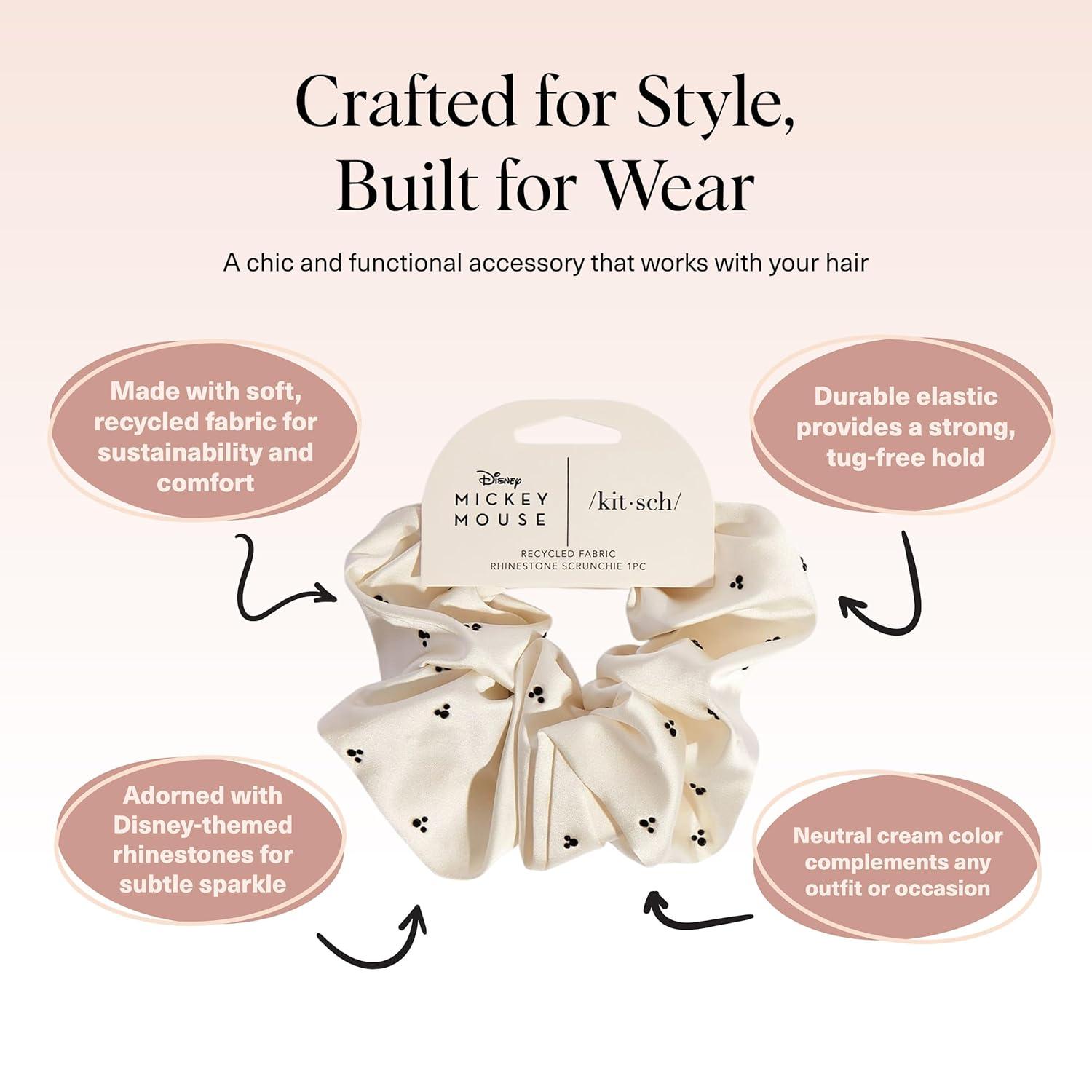 imageKitsch amp MickeyMinnie Fabric Rhinestone Scrunchies for Girls and Women Hair Scrunchies for All Hair Types Perfect for Updo Ideal Gifts for Women Cream 1 PieceMickeyMinnie Cream Rhinestone