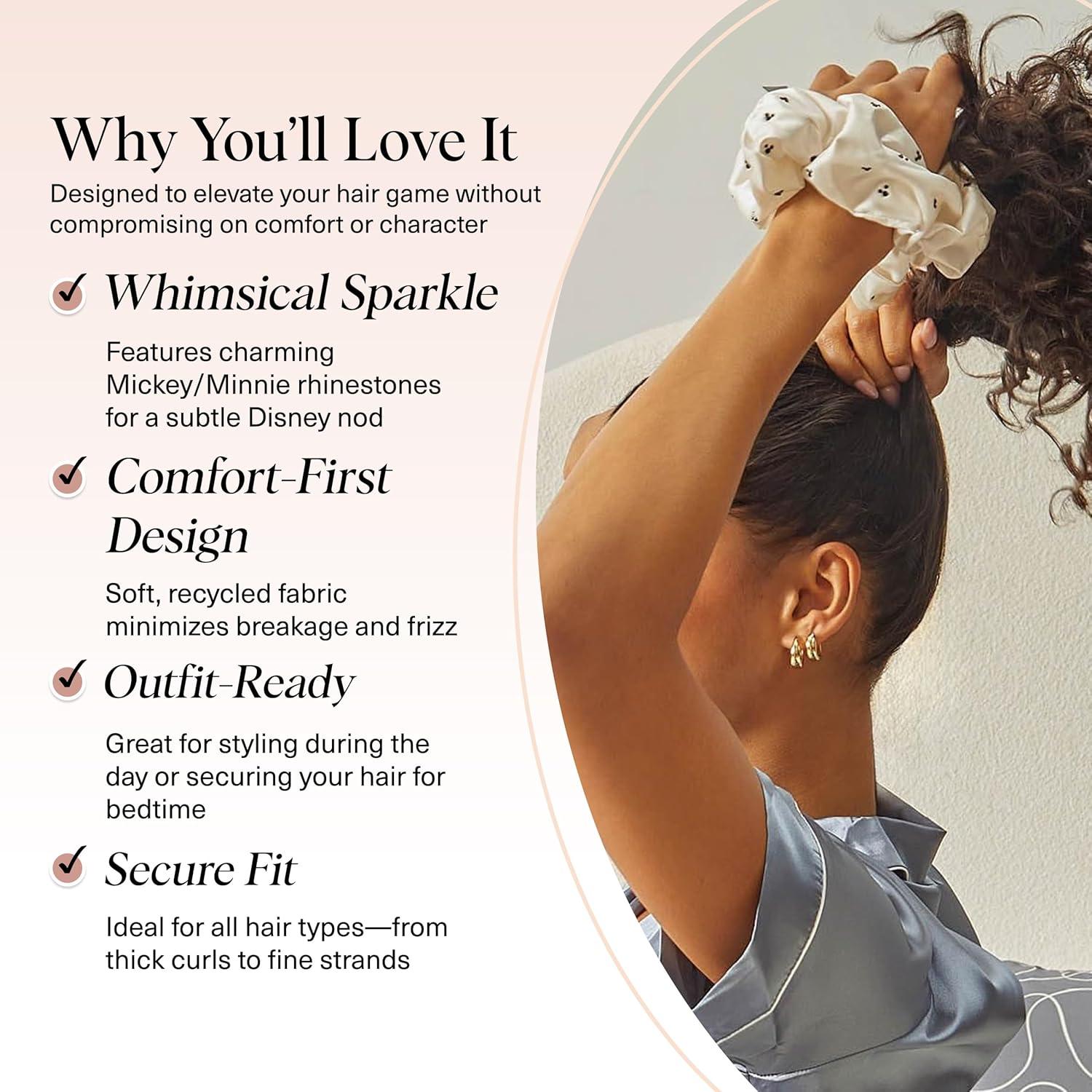 imageKitsch amp MickeyMinnie Fabric Rhinestone Scrunchies for Girls and Women Hair Scrunchies for All Hair Types Perfect for Updo Ideal Gifts for Women Cream 1 PieceMickeyMinnie Cream Rhinestone