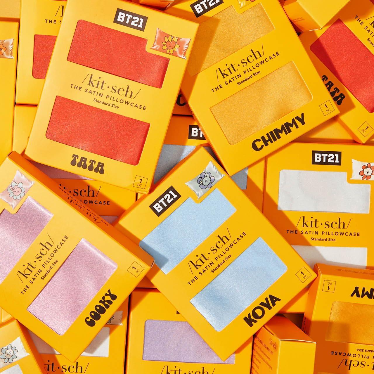 imageKitsch x BT21 Satin Pillowcase with Zipper Better Than Silk Pillowcase Koya Character amp Funky Floral Print Soft Cooling Toddler Bed Time Pillow Case for Hair amp Skin QueenStandard 19x26Bt21 Koya