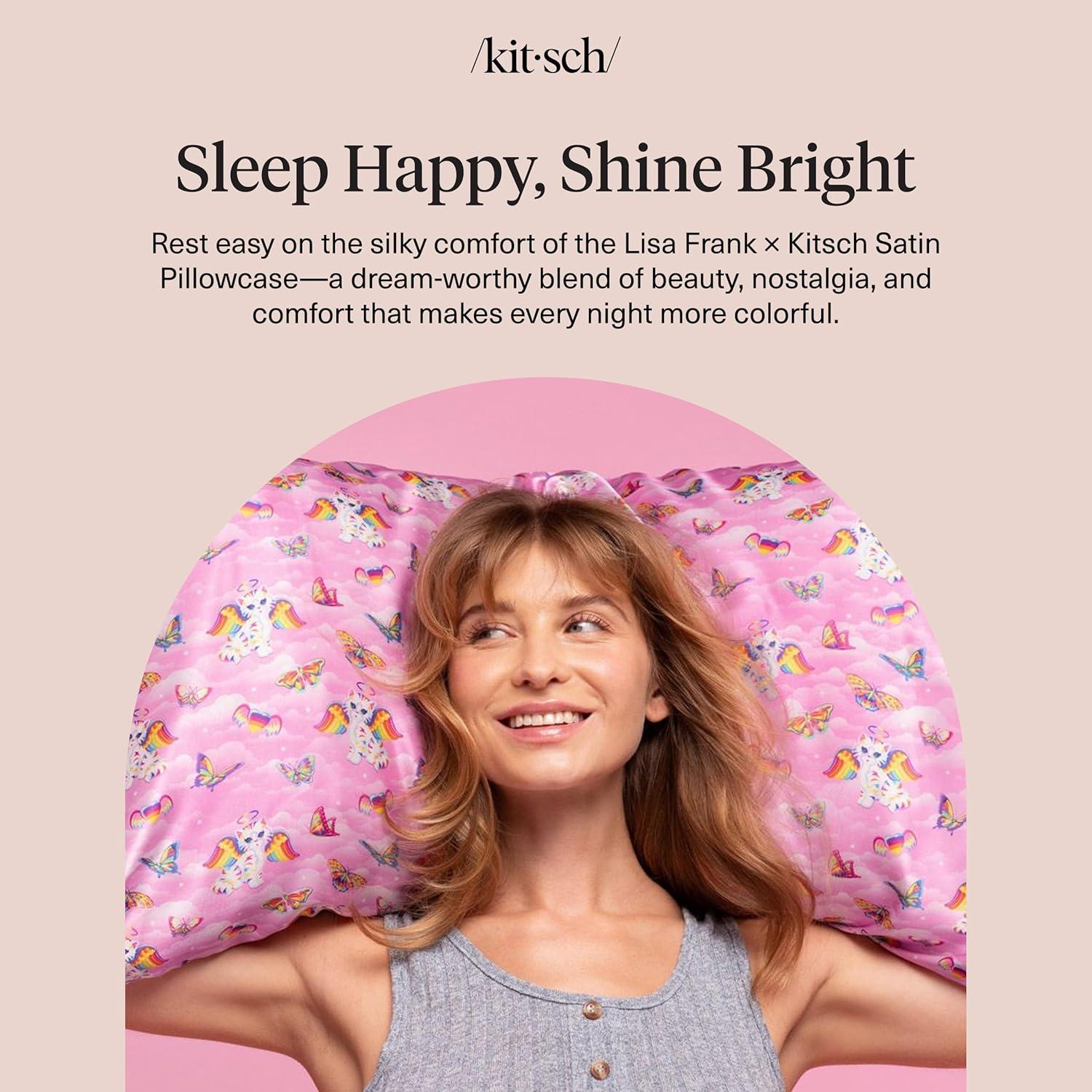 imageKitsch x BT21 Satin Pillowcase with Zipper Better Than Silk Pillowcase Koya Character amp Funky Floral Print Soft Cooling Toddler Bed Time Pillow Case for Hair amp Skin QueenStandard 19x26Angel Kitty