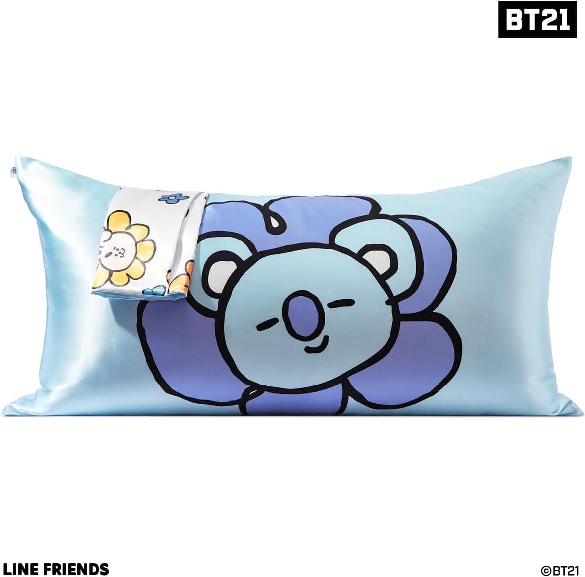 imageKitsch x BT21 Satin Pillowcase with Zipper Better Than Silk Pillowcase Koya Character amp Funky Floral Print Soft Cooling Toddler Bed Time Pillow Case for Hair amp Skin QueenStandard 19x26Bt21 Koya