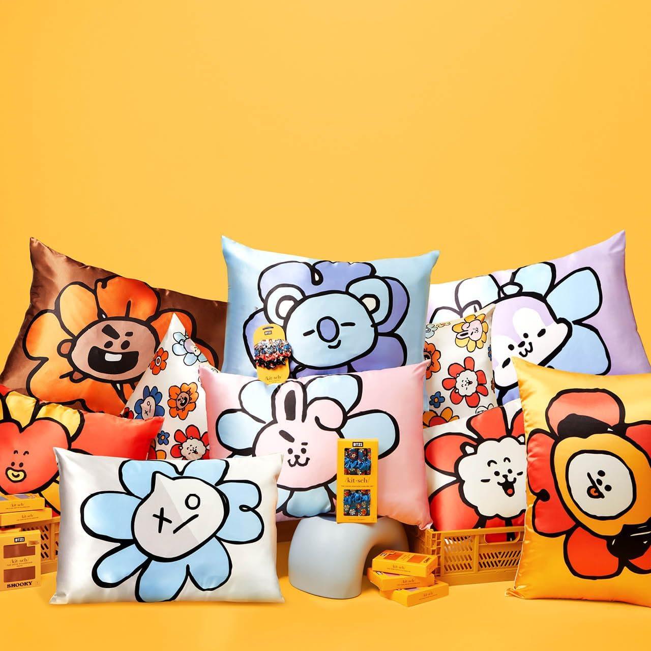 imageKitsch x BT21 Satin Pillowcase with Zipper Better Than Silk Pillowcase Koya Character amp Funky Floral Print Soft Cooling Toddler Bed Time Pillow Case for Hair amp Skin QueenStandard 19x26Bt21 Koya