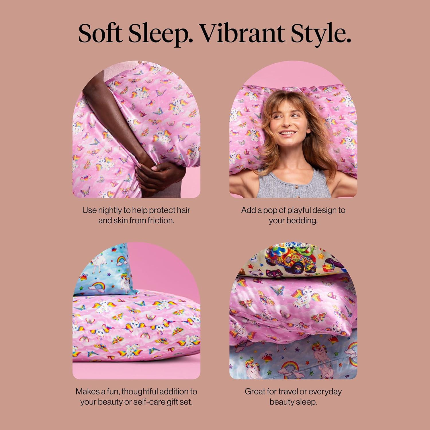 imageKitsch x BT21 Satin Pillowcase with Zipper Better Than Silk Pillowcase Koya Character amp Funky Floral Print Soft Cooling Toddler Bed Time Pillow Case for Hair amp Skin QueenStandard 19x26Angel Kitty