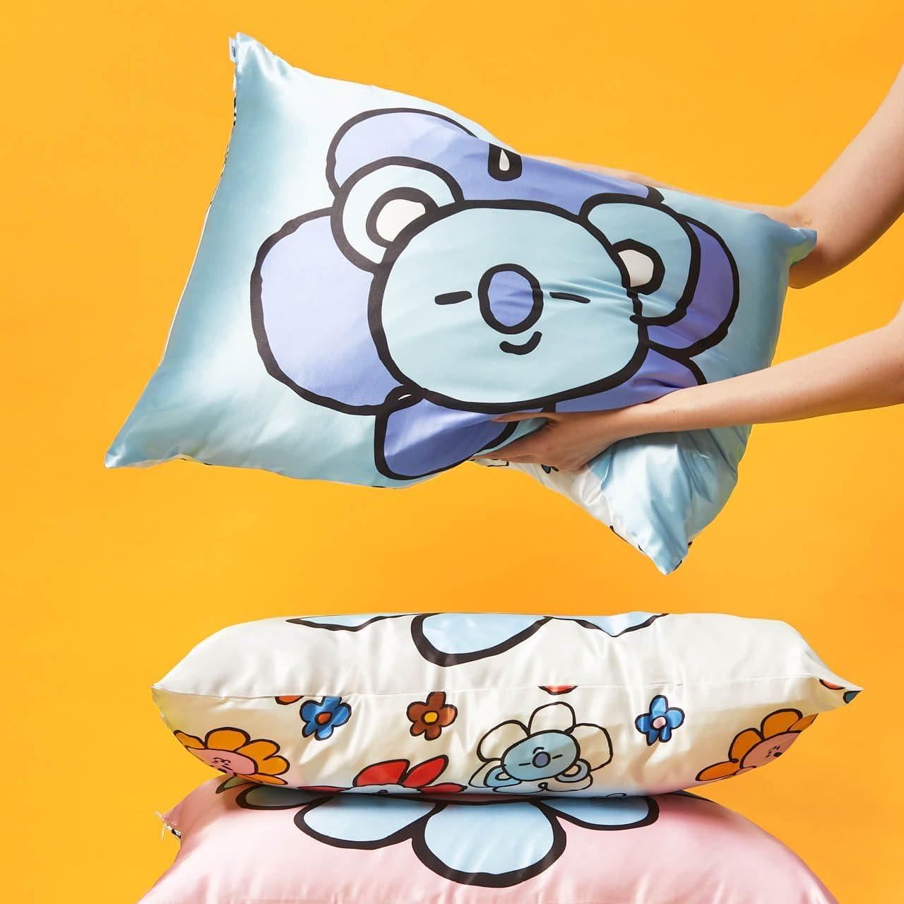 imageKitsch x BT21 Satin Pillowcase with Zipper Better Than Silk Pillowcase Koya Character amp Funky Floral Print Soft Cooling Toddler Bed Time Pillow Case for Hair amp Skin QueenStandard 19x26Bt21 Koya