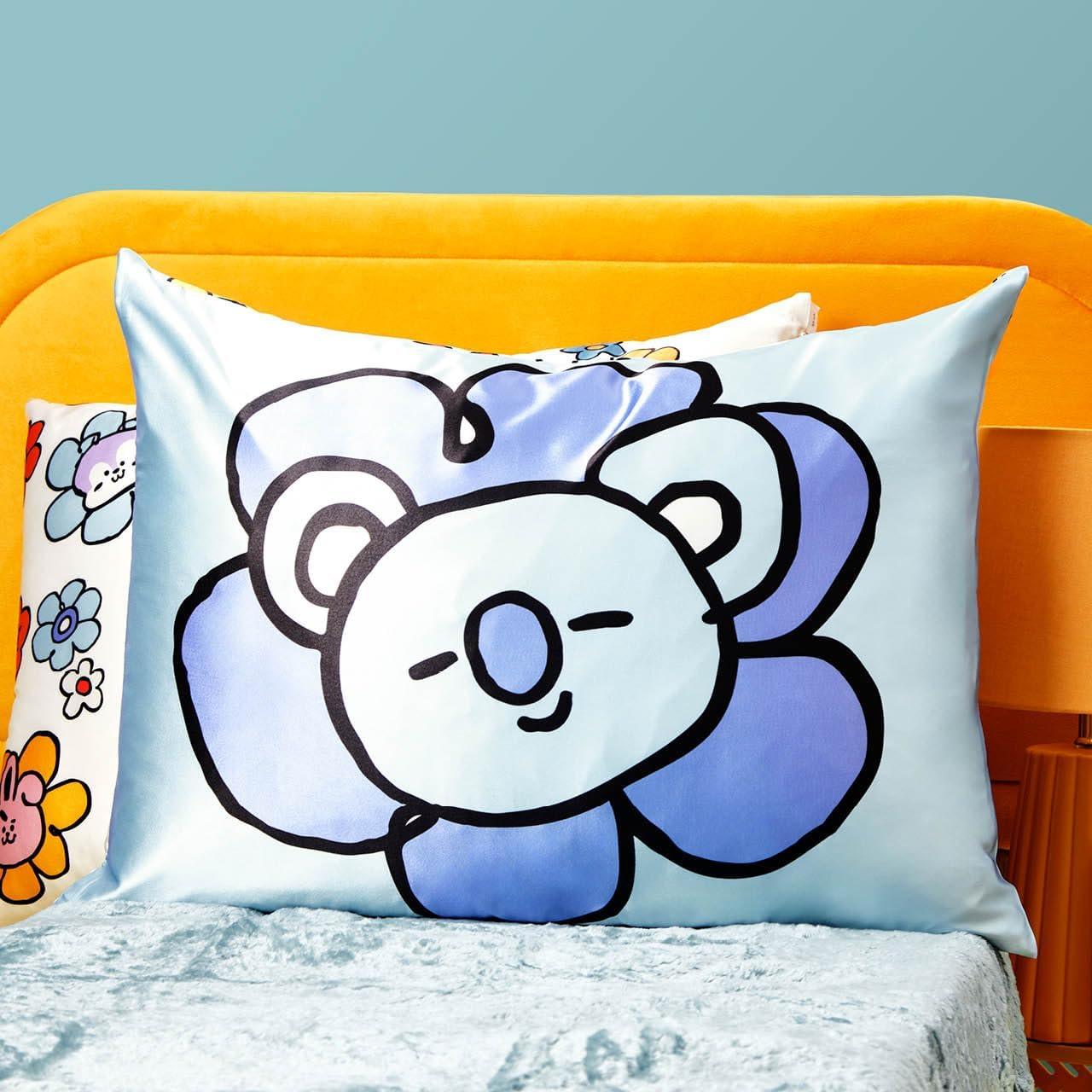 imageKitsch x BT21 Satin Pillowcase with Zipper Better Than Silk Pillowcase Koya Character amp Funky Floral Print Soft Cooling Toddler Bed Time Pillow Case for Hair amp Skin QueenStandard 19x26Bt21 Koya