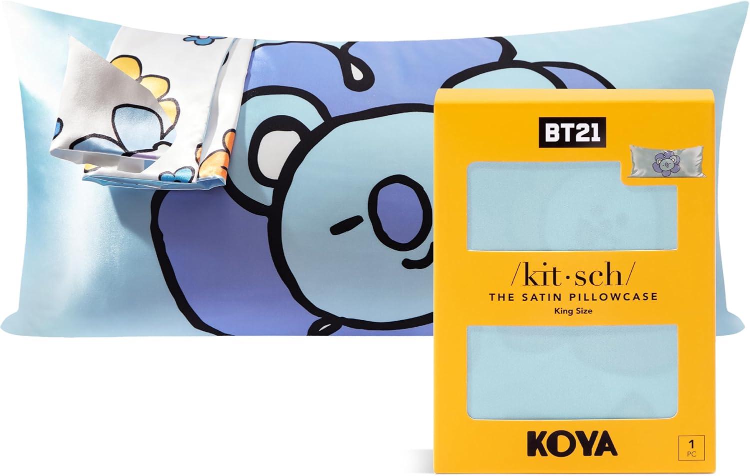 imageKitsch x BT21 Satin Pillowcase with Zipper Better Than Silk Pillowcase Koya Character amp Funky Floral Print Soft Cooling Toddler Bed Time Pillow Case for Hair amp Skin QueenStandard 19x26Bt21 Koya