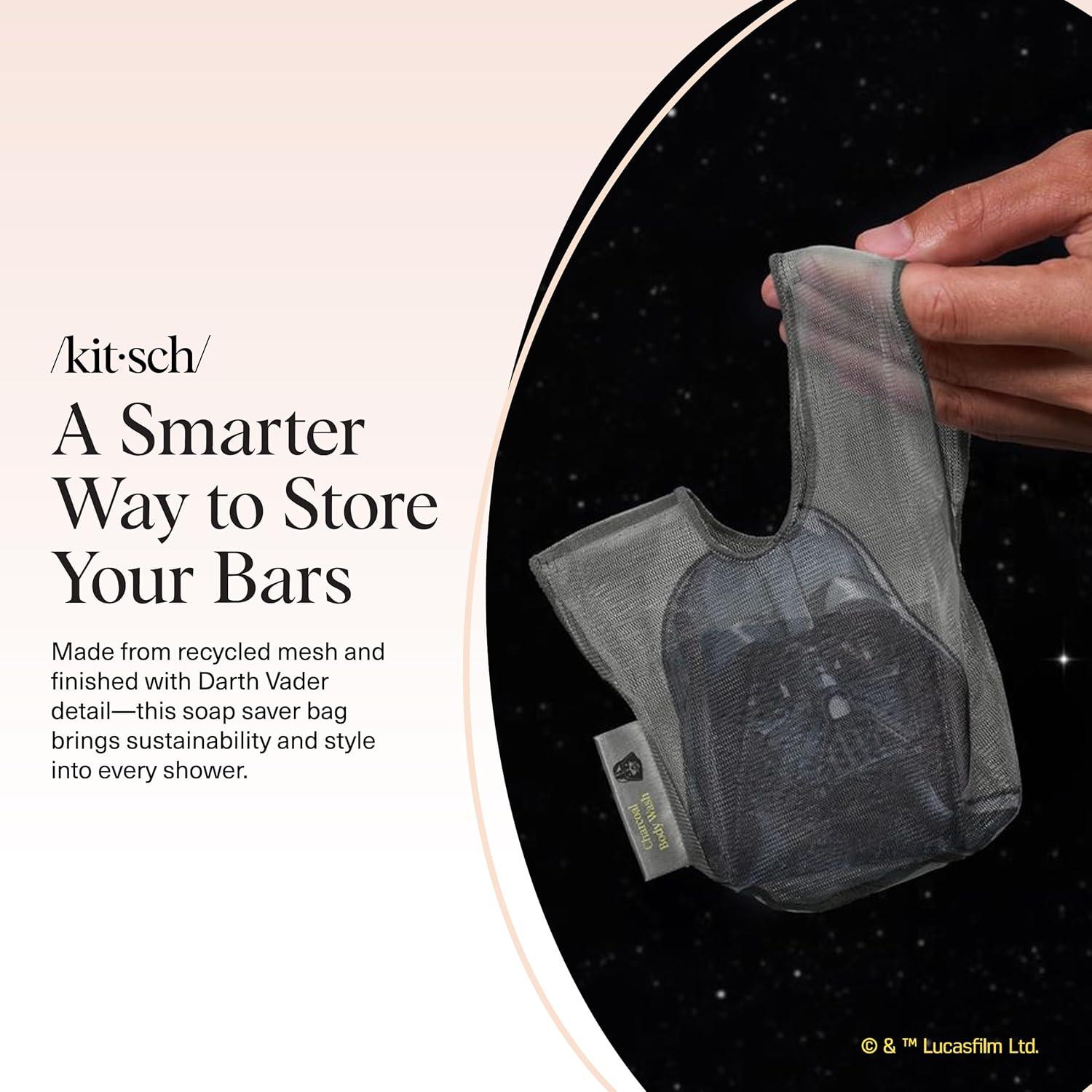imageKitsch x Star Wars R2D2 Soap Saver Bag Patented Mesh Bag Soap Holder for Shampoo amp Conditioner Bars Extends Use amp Prevents Soggy Mess Recycled Mesh Beauty Pouch EcoFriendlyDarth Vader