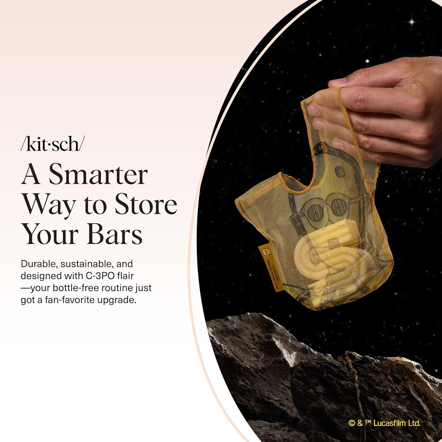 imageKitsch x Star Wars R2D2 Soap Saver Bag Patented Mesh Bag Soap Holder for Shampoo amp Conditioner Bars Extends Use amp Prevents Soggy Mess Recycled Mesh Beauty Pouch EcoFriendlyC3po