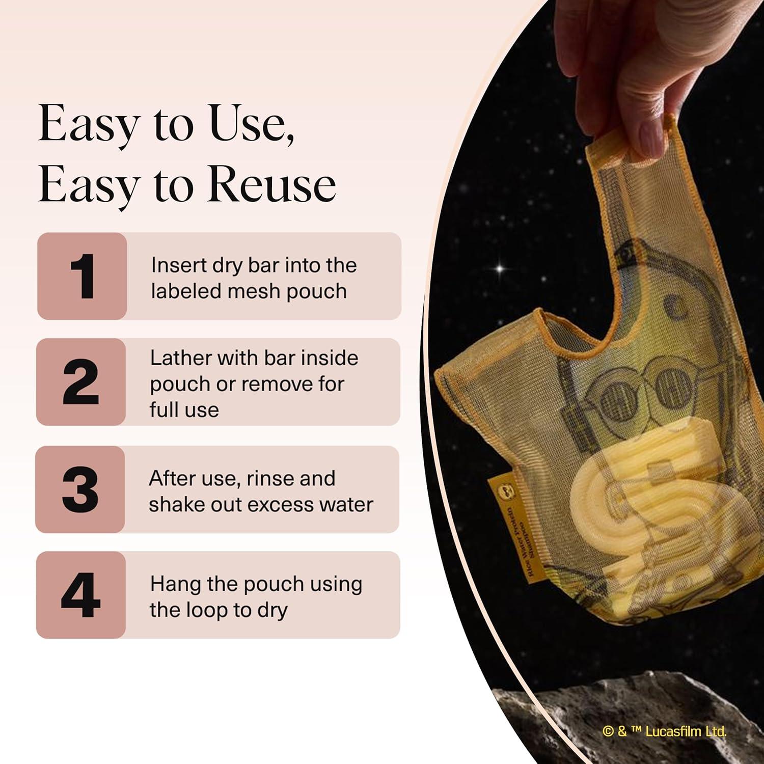 imageKitsch x Star Wars R2D2 Soap Saver Bag Patented Mesh Bag Soap Holder for Shampoo amp Conditioner Bars Extends Use amp Prevents Soggy Mess Recycled Mesh Beauty Pouch EcoFriendlyC3po