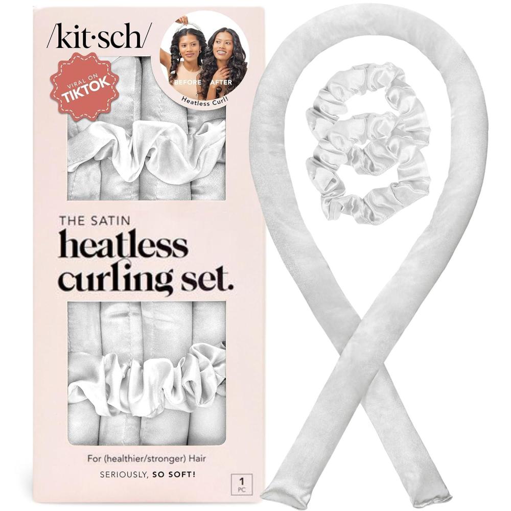 imageHello Kitty x Kitsch Satin Heatless Hair Curler Set  Heatless Curls Overnight Hair Rollers for Soft Curls amp FrizzFree Styling No Heat Curlers To Sleep in Curling Rod Headband  Pink Kitty Faces05 Ivory