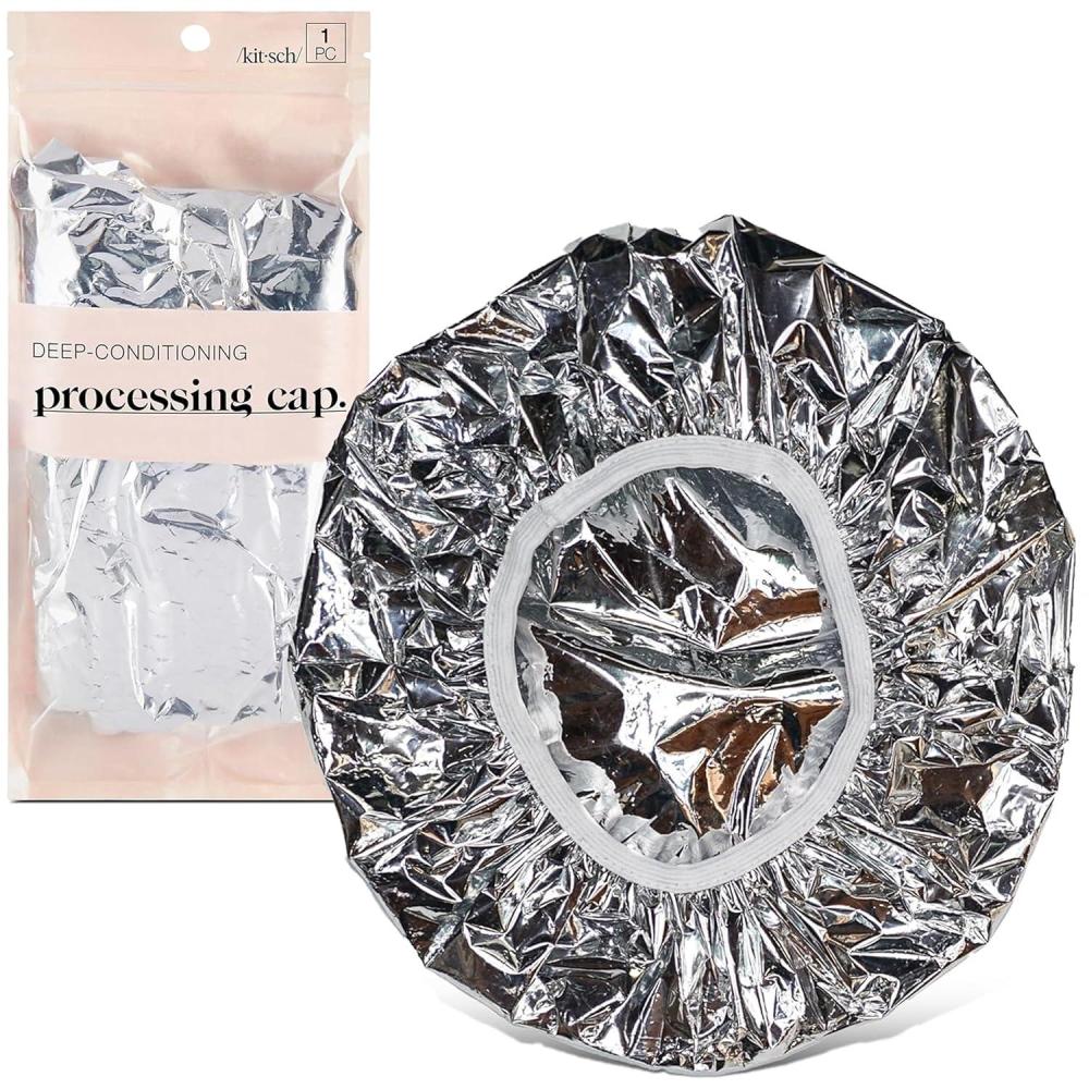 imageKitsch Aluminum Foil Heat Cap for Deep Conditioning  Reusable Hair Streamer For Coloring Perm amp Treatment Heat Cap with Elastic Band Processing Caps for Hair Shower Caps for Sauna Shower amp Spa