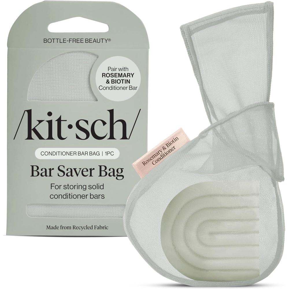 imageKitsch Bar Soap Saver Bag Patented Mesh Bag Soap Holder for Rosemary amp Biotin Conditioner Bar with Tag Identifier Extends Use amp Prevents Soggy Mess Recycled Mesh Beauty Pouch EcoFriendlyRosemary Biotin Conditioner Bar Bag
