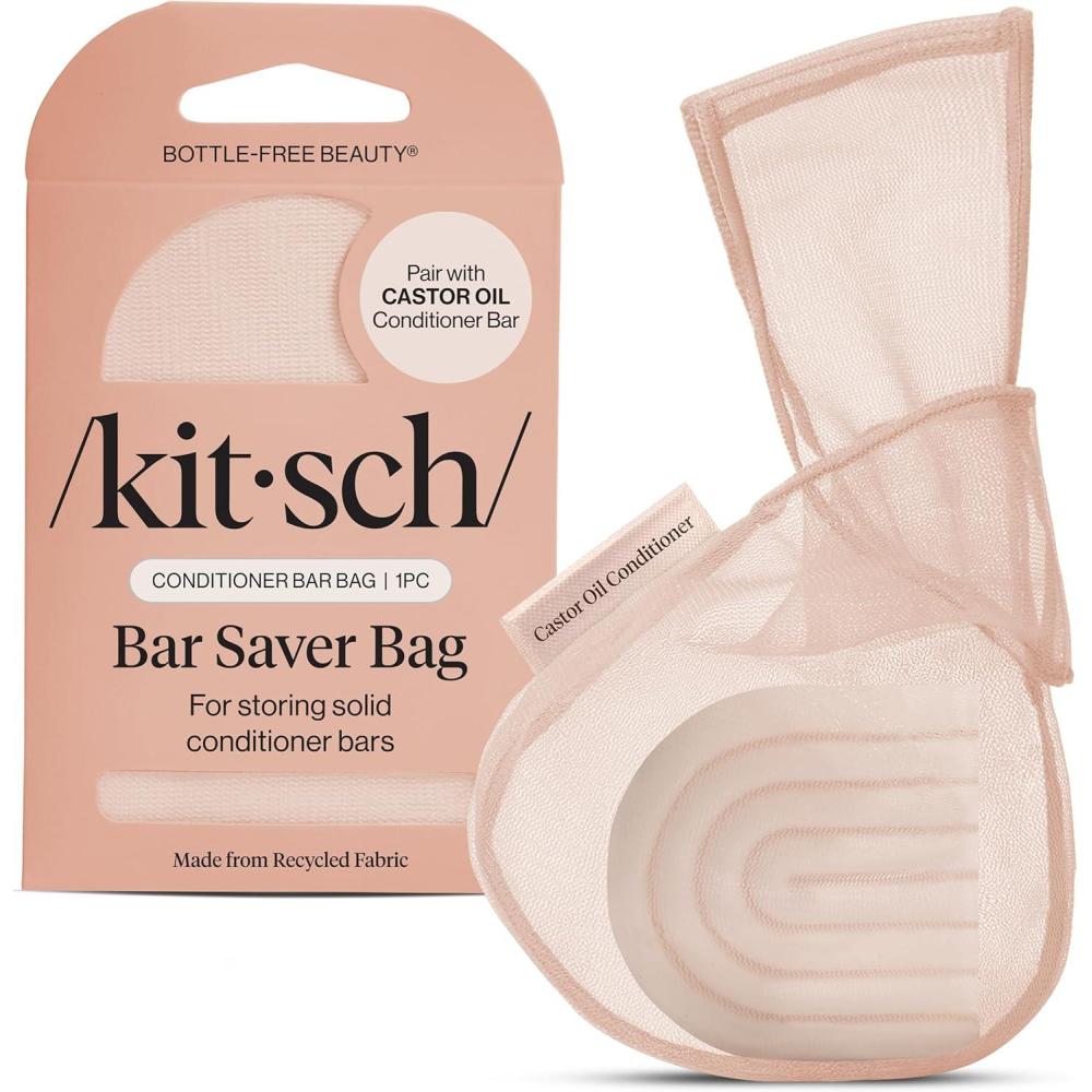 imageKitsch Bar Soap Saver Bag Patented Mesh Bag Soap Holder for Rosemary amp Biotin Conditioner Bar with Tag Identifier Extends Use amp Prevents Soggy Mess Recycled Mesh Beauty Pouch EcoFriendlyCastor Oil Conditioner Bar Bag