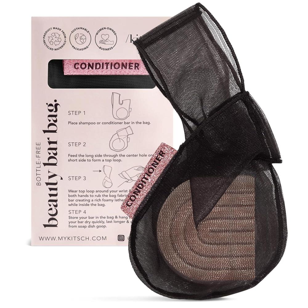 imageKitsch Bar Soap Saver Bag Patented Mesh Bag Soap Holder for Shampoo Conditioner amp Body Wash Bar Extends Use amp Prevents Soggy Mess Recycled Mesh Pouch Blush Terracotta amp Chocolate 3pc SetBlack