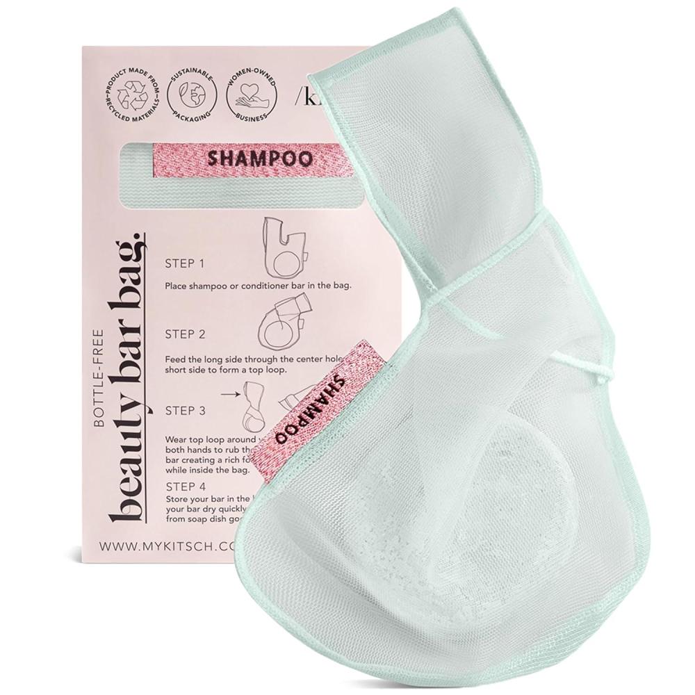 imageKitsch Bar Soap Saver Bag Patented Mesh Bag Soap Holder for Shampoo Conditioner amp Body Wash Bar Extends Use amp Prevents Soggy Mess Recycled Mesh Pouch Blush Terracotta amp Chocolate 3pc SetMint