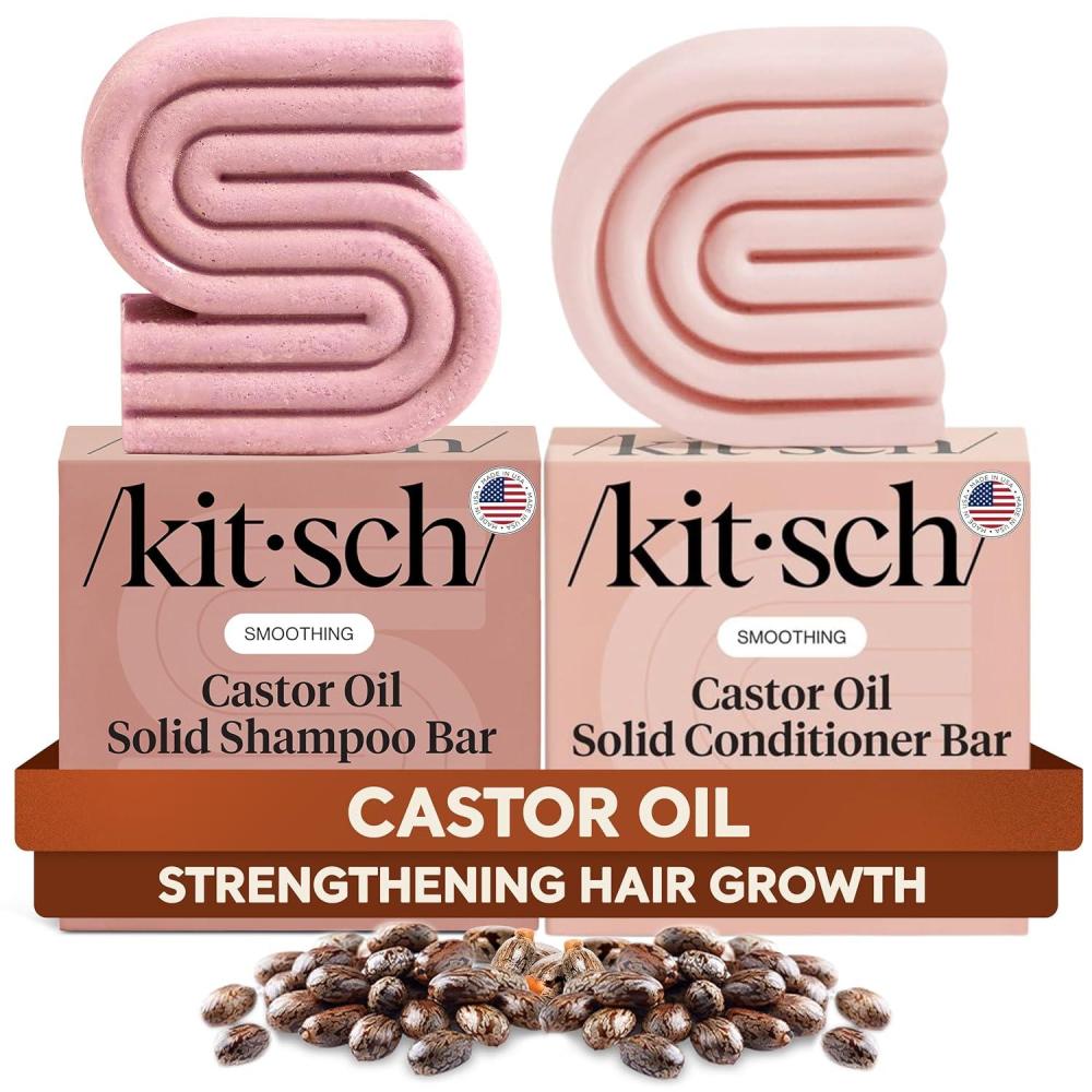 imageKitsch Castor Oil Shampoo and Conditioner Set Organic Castor Oil Hair Care for Dull amp Dry Hair Nourishing Bar Soap for Hair Growth Free of Sulfate Silicone amp Paraben Made in USA 2pcs