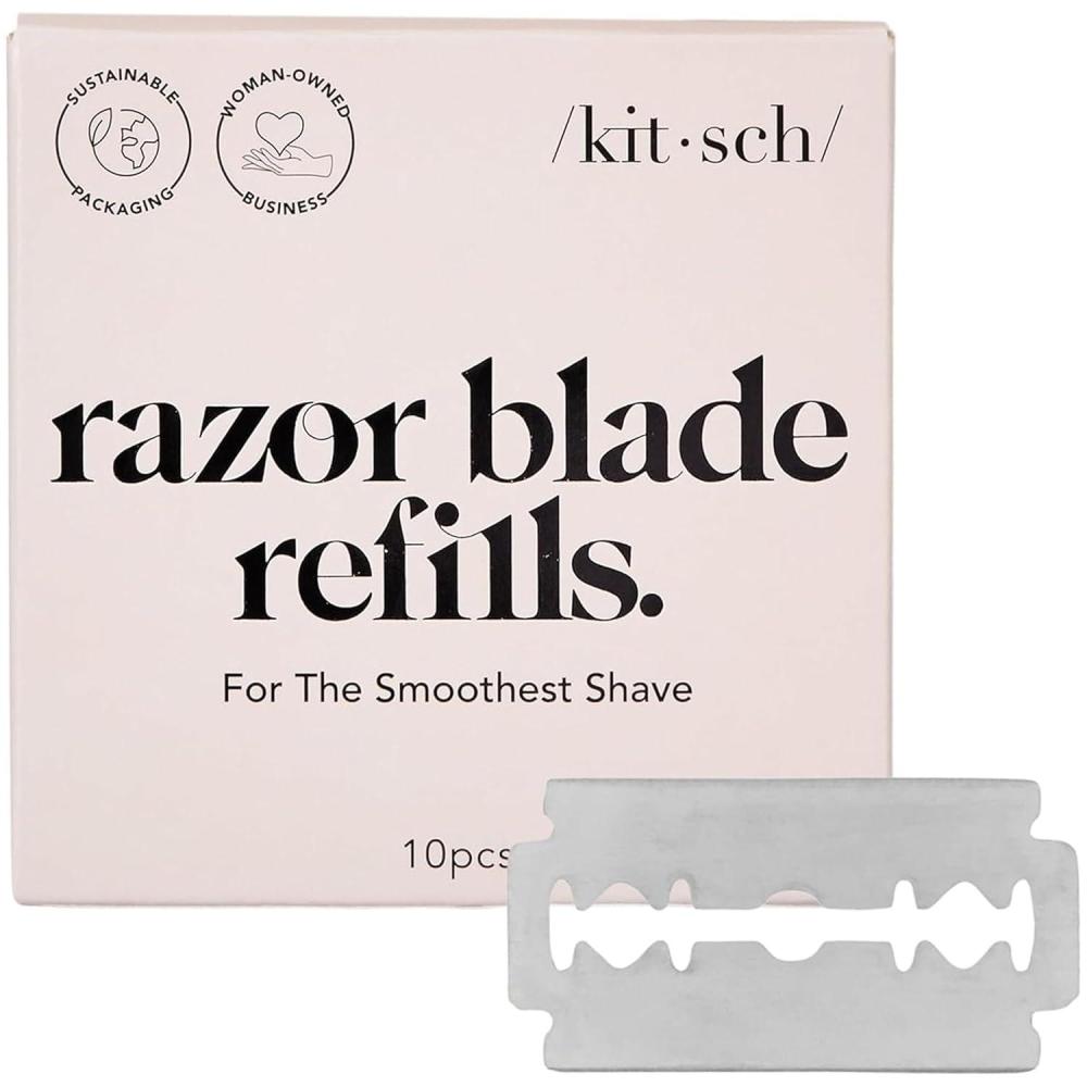 imageKitsch Double Edge Safety Razors for Women and Men with 5 Blade Refills Extra Long Handle amp Silicone Cap Reusable Single Blade Razor for Shaving and Travel Essentials BlackDouble Edge Razor Blades Refills