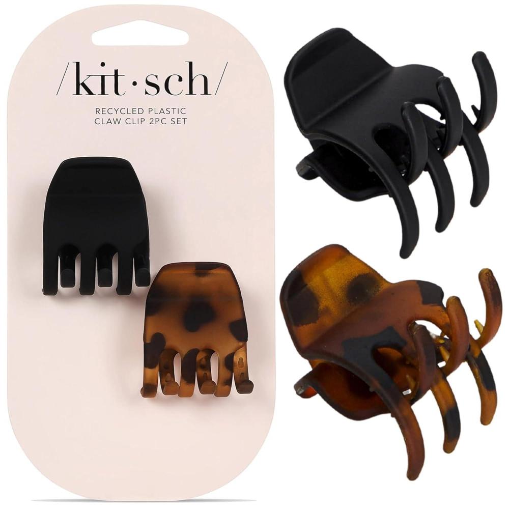 imageKitsch EcoFriendly Medium Claw Clips Cute amp Stylish Short Hair Accessories for Women Girls Ideal Size for Any Hairstyles Ideal Gifts for Women 2pcs Black amp TortoiseBlack Tortoise 2 Pieces Medium