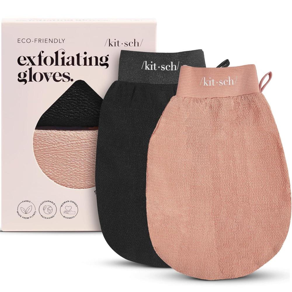 imageKitsch Exfoliating Gloves 2pc  Korean Exfoliating Mitt amp Deep Exfoliating Body Scrubber for Shower Bath  Body Exfoliator Dead Skin Remover  Skin Care for Smooth Renewed Skin  Black amp TerracottaBlack  Terracotta