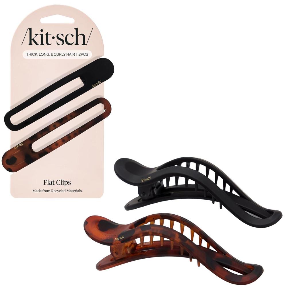 imageKitsch Flat Hair Clips for Women  Strong Hold No Slip Grip Flat Claw Clips  Sleek Curved Design For Comfortable Look  Hair Accessories For Girls  Ideal Gifts for Women  Black amp Tortoise 2pcs