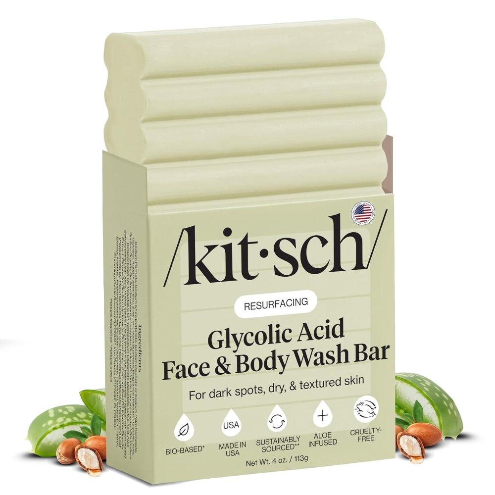 imageKitsch Glycolic Acid Face amp Body Wash Bar  Resurfacing Bar Soap with Shea Butter for Smoother Brighter Skin  Gentle Soap amp Body Wash Women amp Men Love  Cucumber amp Eucalyptus Scent Bath Soap  4 ozCucumber  Eucalyptus Scent Bath Soap