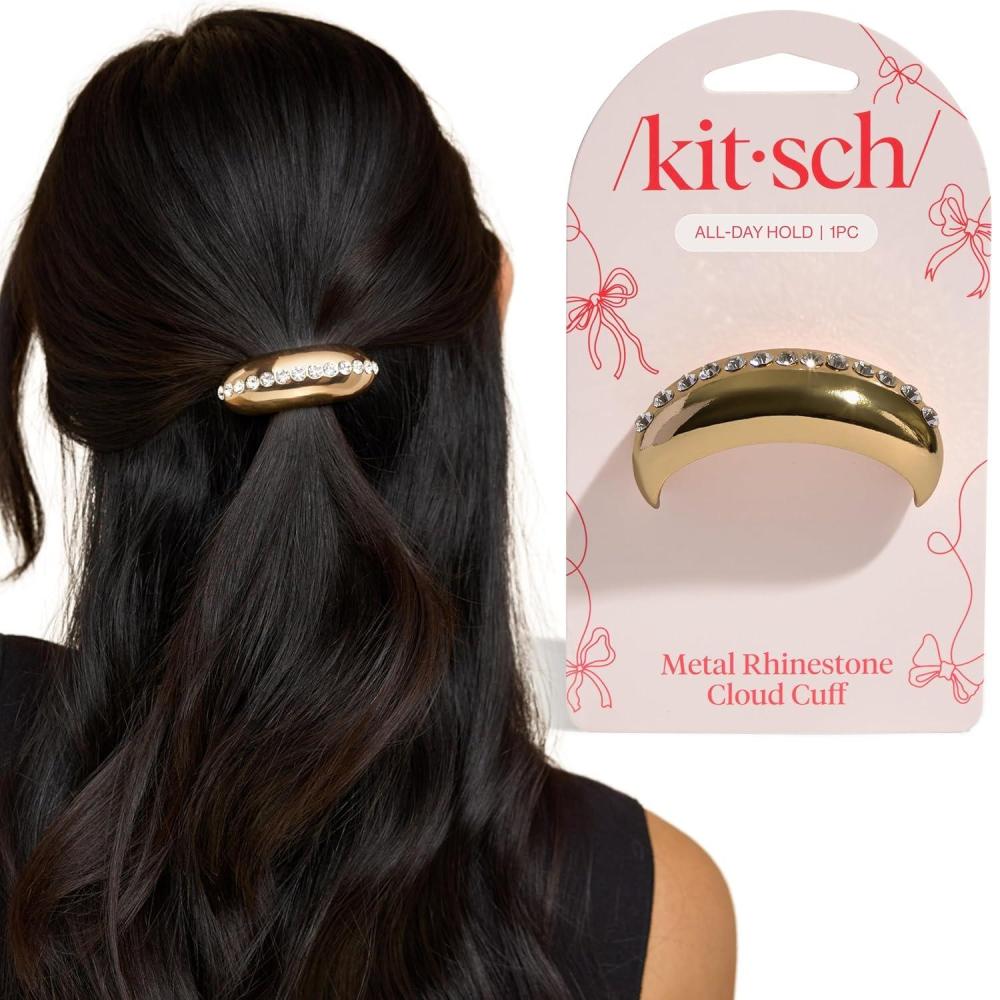 imageKitsch Gold Hair Cuff Metal Ponytail Cuff for Braids Updos amp Everyday Hairstyle Durable amp Elegant Hair Ties Girl Fashion Accessories Medium 1pcRhinestone Gold
