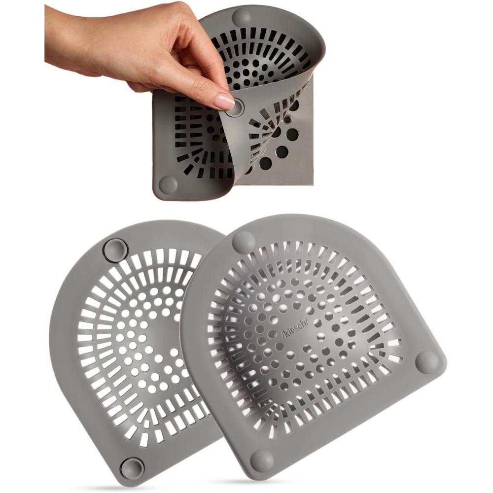 imageKitsch Hair Catcher Shower Drain Prevents Clogs Drain Hair Catcher Reduce Bathtub Odor AntiClogging Bathtub amp Shower Cover Durable amp Easy to Clean Made with Silicone Universal Fit Grey