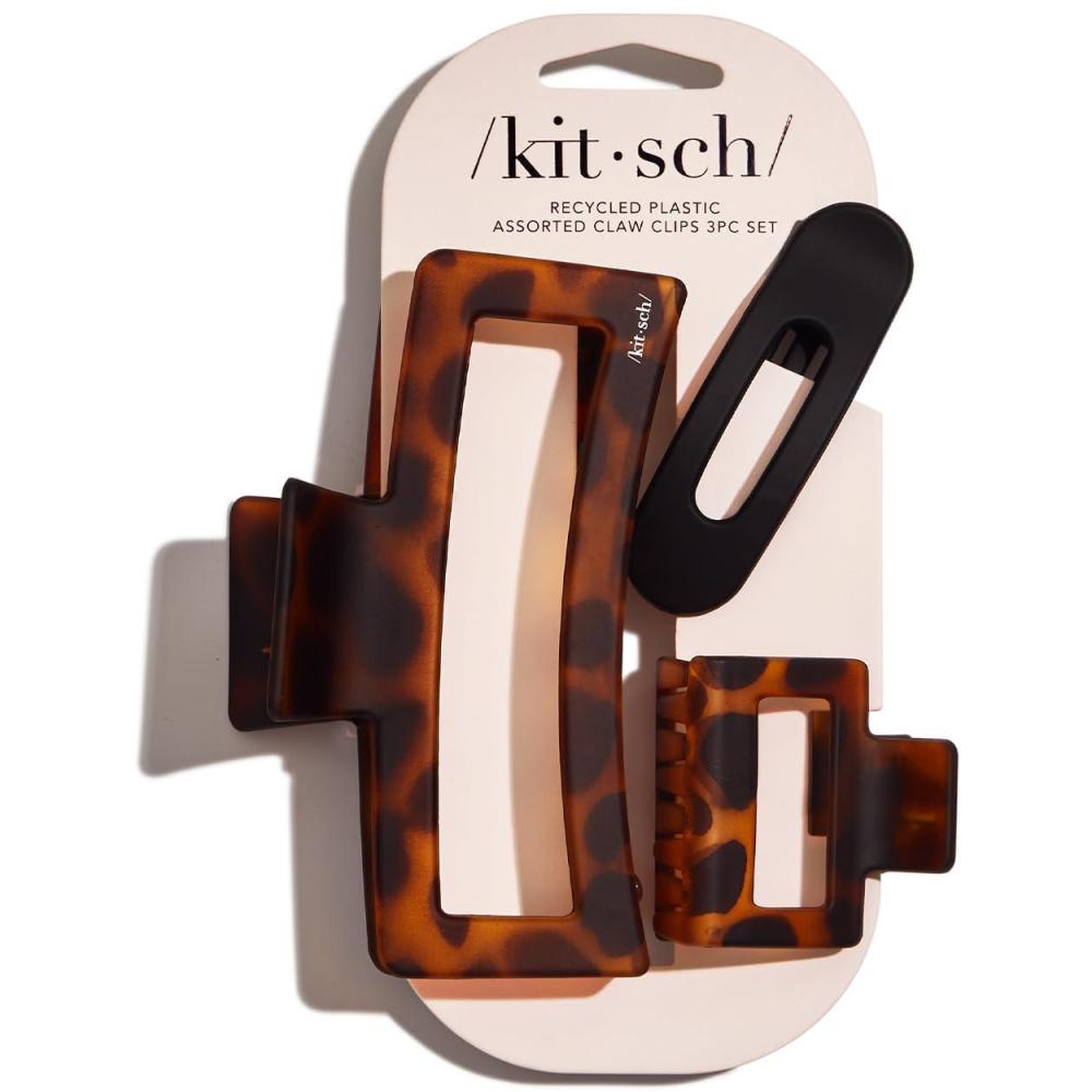 imageKitsch Large Assorted Hair Clips for Women Medium Open Shape Hair Claw Clips for Thick Hair Flat Lay Hair Clip amp Big Octopus Claw Clip for Teen Girls Ideal Gifts for Women 3 pcsBlack Tortoise Rectangle