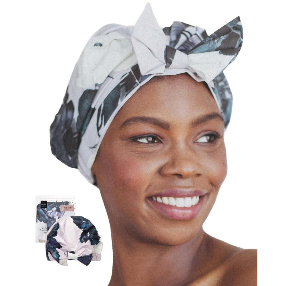 imageKitsch Luxury Shower Caps for Women Reusable Waterproof Large Shower Cap for Women Nonslip Quickdry Hair Cap for Long and Short Hair Comfortable and Stylish Design Blush DotFloral