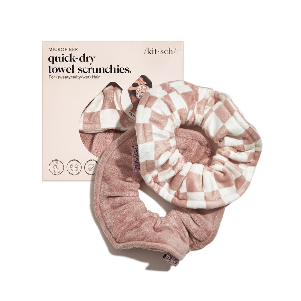 imageKitsch Microfiber Hair Towel Scrunchies  Soft and Highly Absorbent Microfiber Scrunchie for Women  Reduces Heat Drying Time  Ideal Gifts for Women  2pcs Micro Dot DesignTerracotta Checkered