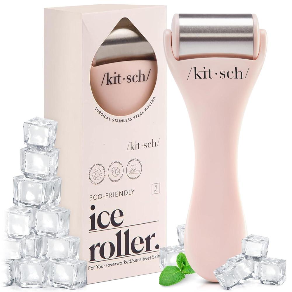 imageKitsch Mini Facial Roller amp Ice Face Roller Skin Care Tool Set for Women Face Massager for Puffy Eyes Cold Therapy Lymphatic Drainage Massager Self Care Gifts for Women amp Men BlushPink