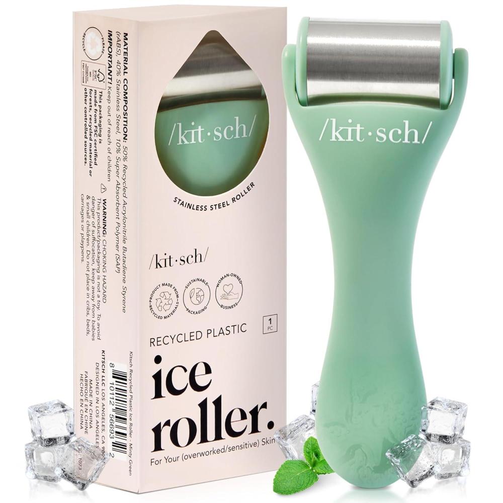 imageKitsch Mini Facial Roller amp Ice Face Roller Skin Care Tool Set for Women Face Massager for Puffy Eyes Cold Therapy Lymphatic Drainage Massager Self Care Gifts for Women amp Men BlushMinty Green