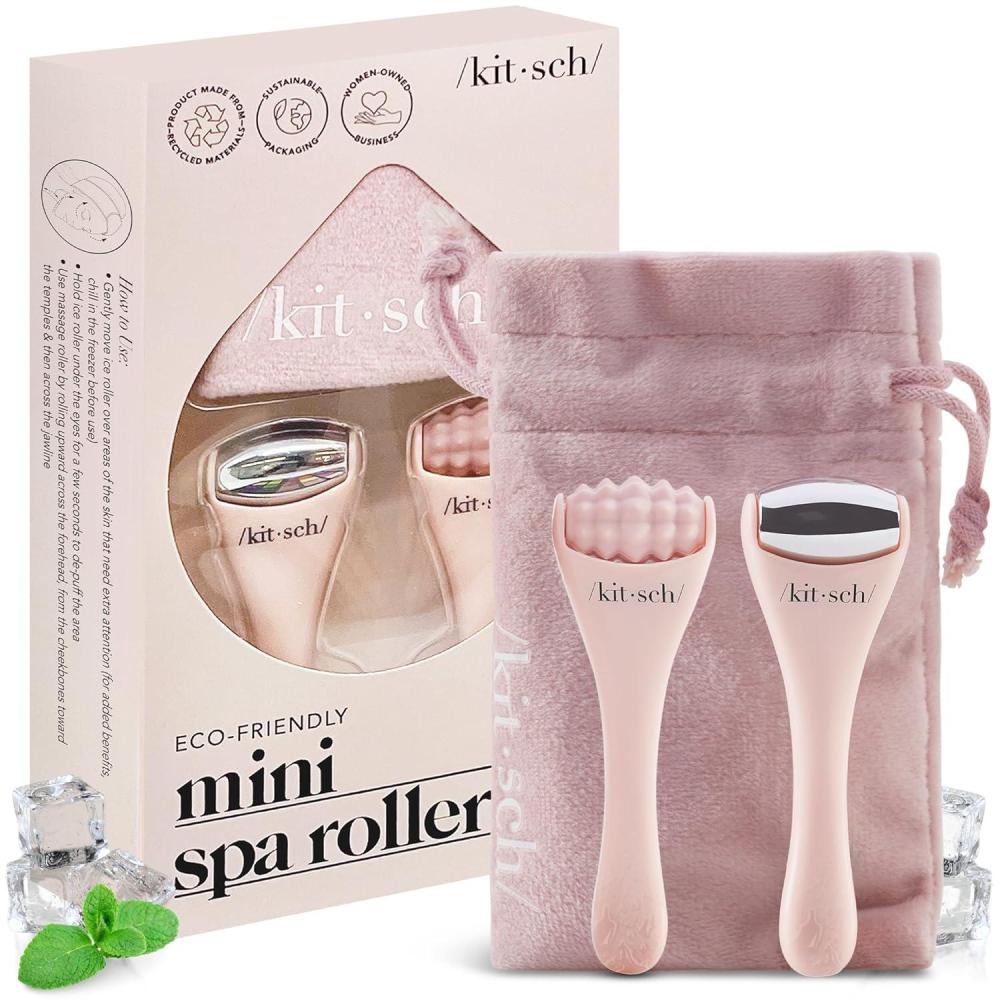 imageKitsch Mini Facial Roller amp Ice Face Roller Skin Care Tool Set for Women Face Massager for Puffy Eyes Cold Therapy Lymphatic Drainage Massager Self Care Gifts for Women amp Men BlushBlush