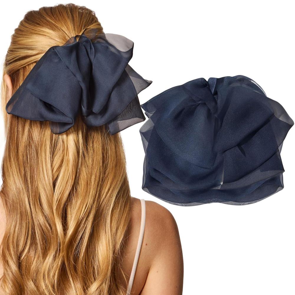 imageKitsch Oversized Hair Bows for Women Recycled Polyester Material Stylish and Elegant Cute Hair Bow Clips Ideal Gifts for Women Rosewood 1pcBlue Orchid