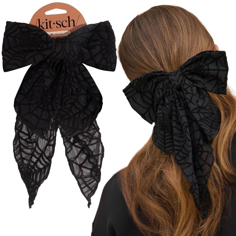 imageKitsch Oversized Hair Bows for Women  Recycled Polyester Material  Stylish and Elegant  Cute Hair Bow Clips  Ideal Gifts for Women  Rosewood 1pcSpiderweb