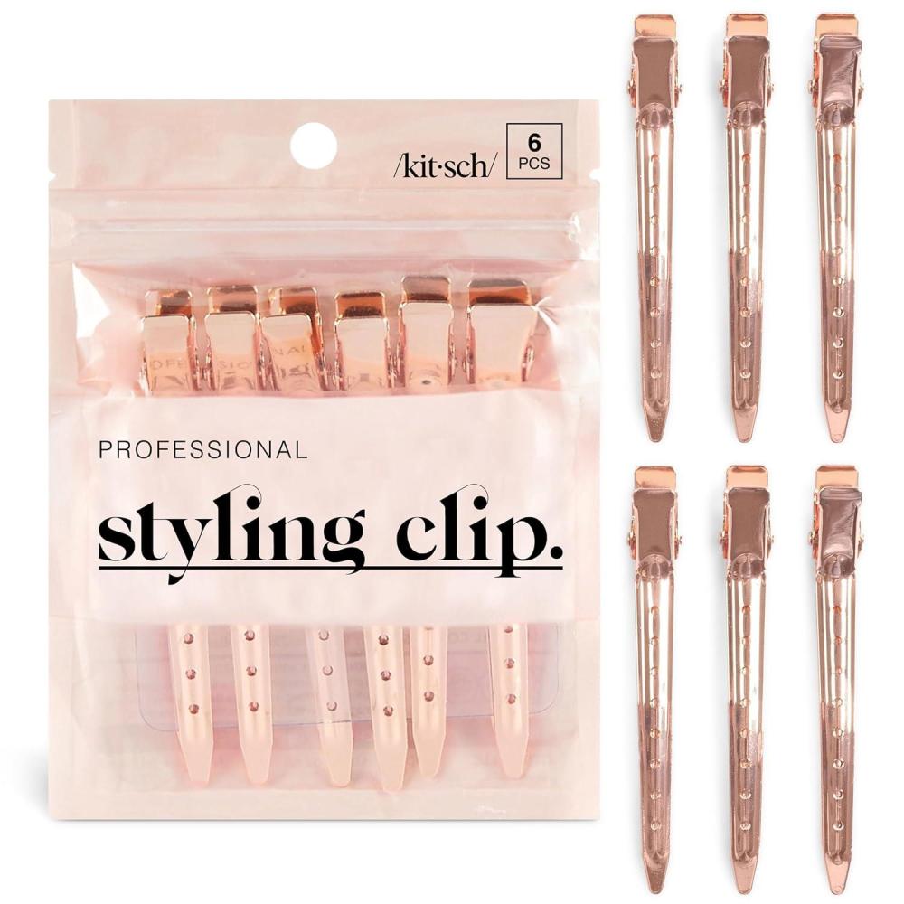imageKitsch Professional Alligator Clips for Hair Styling 35 Aluminum Hair Sectioning Clips for Salon amp Makeup Application Lightweight for Stylists Ideal Gifts for Women Iridescent 6 PcsRose Gold