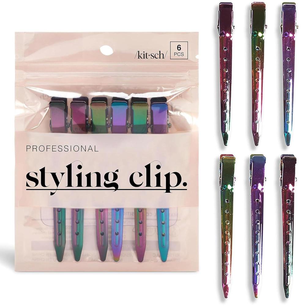 imageKitsch Professional Alligator Clips for Hair Styling 35 Aluminum Hair Sectioning Clips for Salon amp Makeup Application Lightweight for Stylists Ideal Gifts for Women Iridescent 6 PcsIridescent